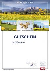 Gutschein mit vier Bildern vom Wilden Kaiser mit Blumenwiese